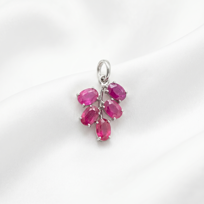 Handcrafted Silver Leafy Ruby Branch Pendant