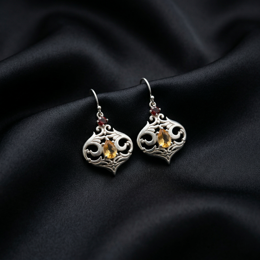Vintage Silver Filigree Gemstone Drop Earrings