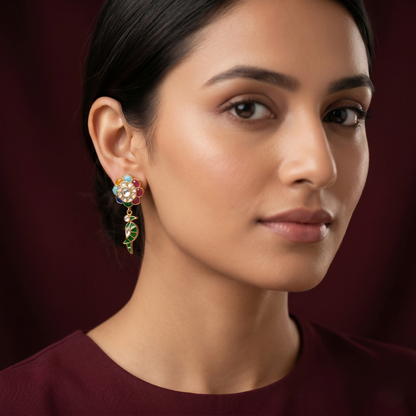 Multicolor Floral Gold Plated Silver Earrings