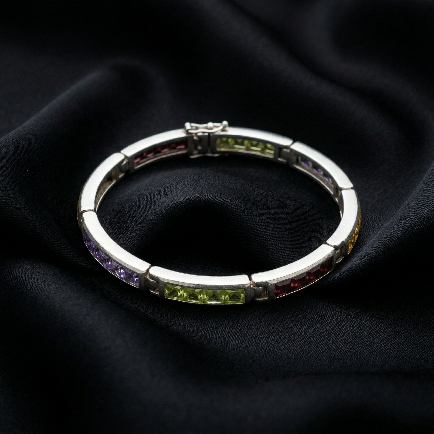 Elegant Silver Gemstone Multi Hue Tennis Bracelet