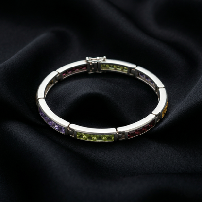 Elegant Silver Gemstone Multi Hue Tennis Bracelet