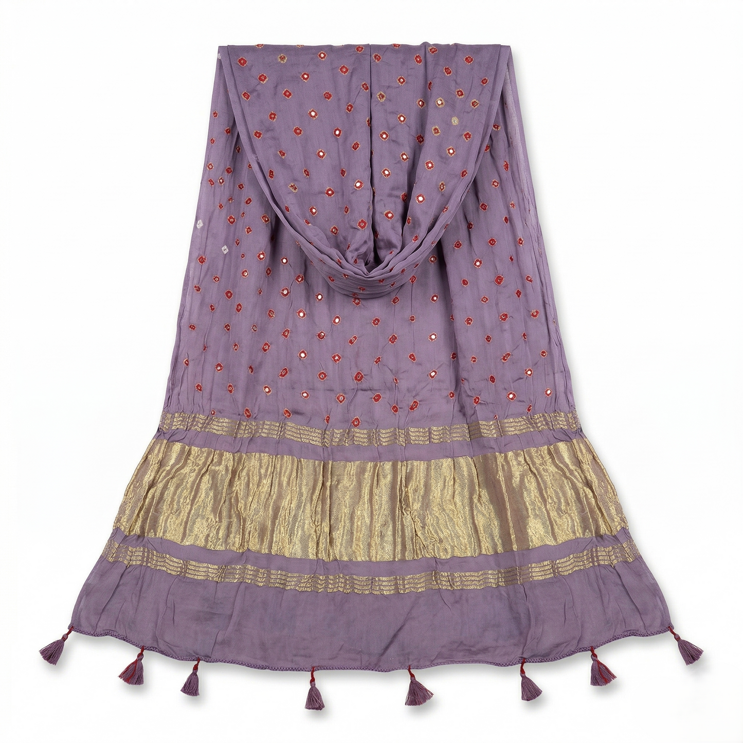 Mauve Chanderi Dupatta with Gold Borders