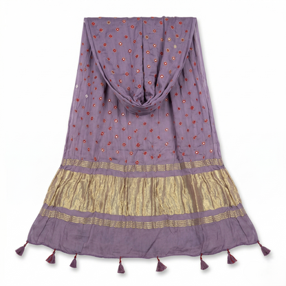 Mauve Chanderi Dupatta with Gold Borders