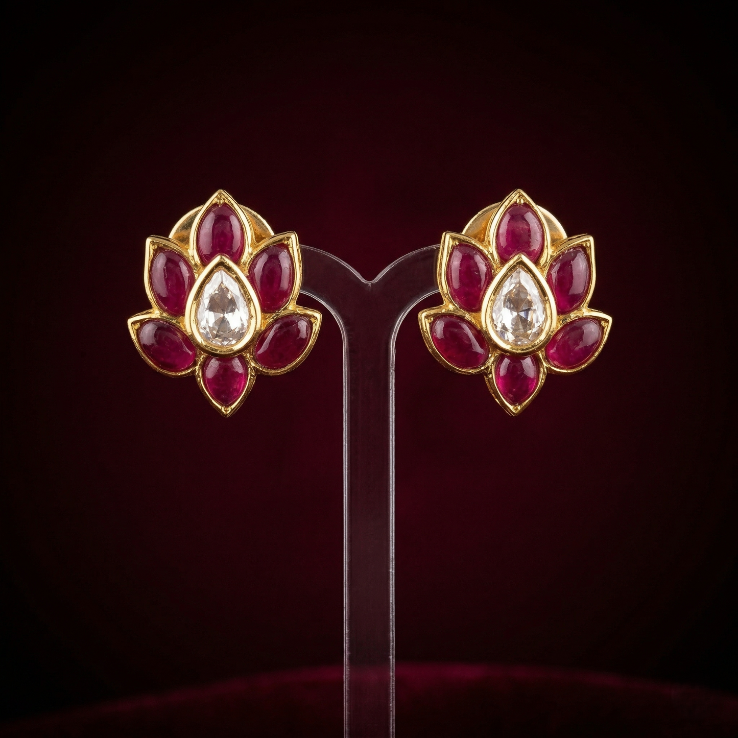 Royal Lotus Ruby Gold Plated Studs