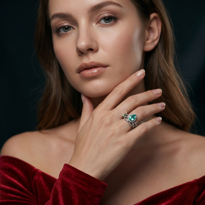 Pear Cut Emerald Halo Gold Ring