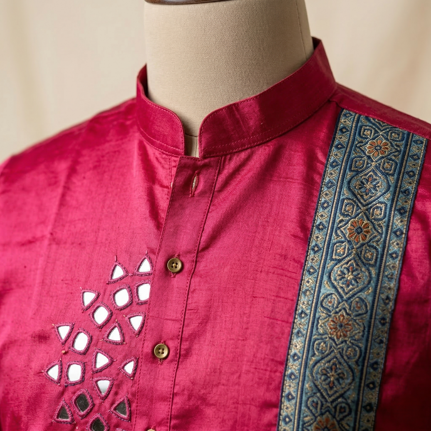 Crimson Modal Silk Kurta with Ethnic Accents