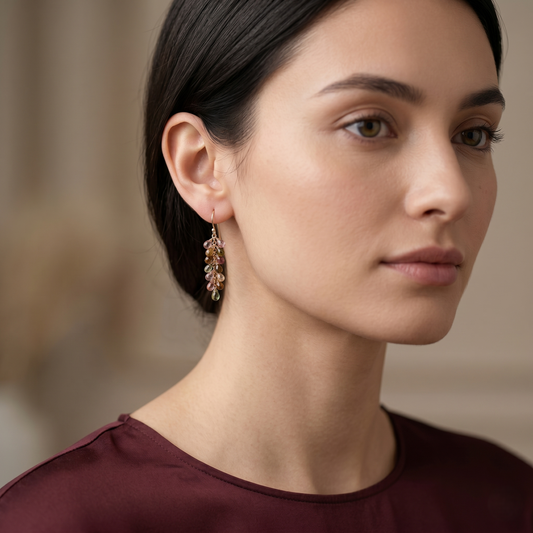 Handcrafted Gold Plated Silver Gemstone Earrings