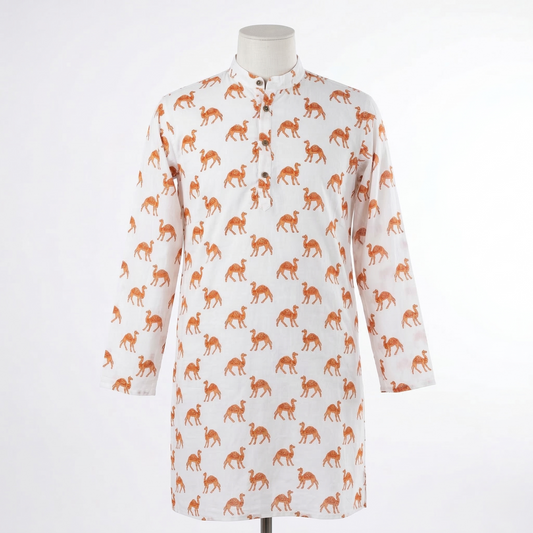 Elegant Camel Print Heritage Cotton Kurta