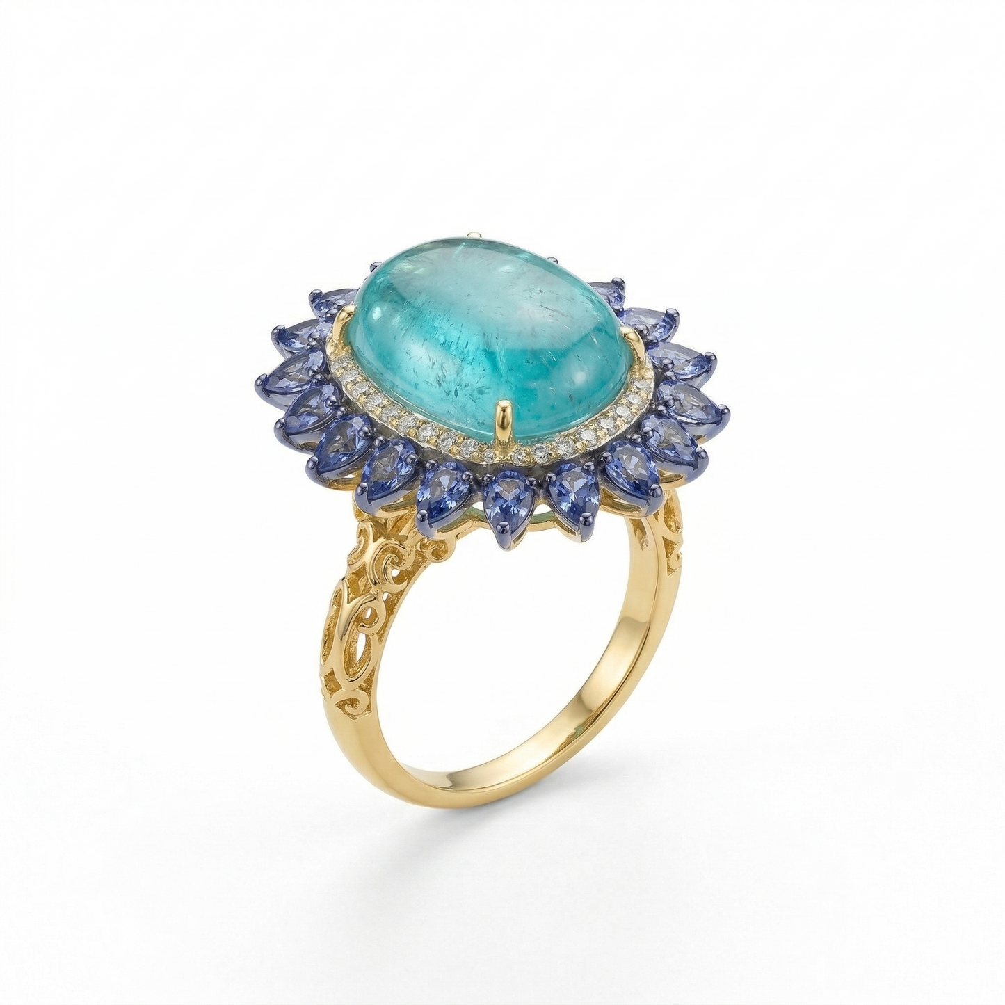 Azure Glow Ornate Silver Floral Ring