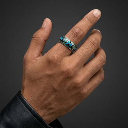 Silver Band With Emerald Enamel Inlay
