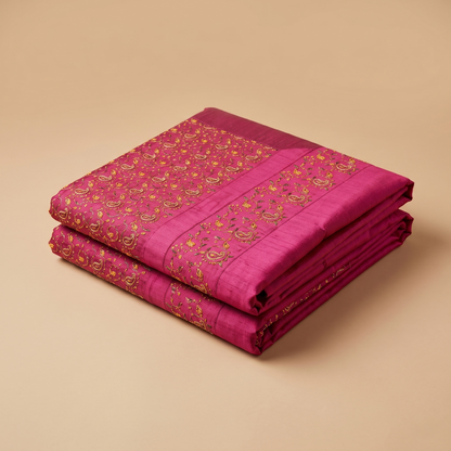 Royal Maroon Silk Buta Embroidered Bedcover