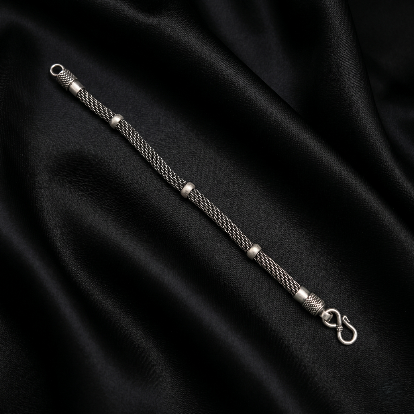 Handcrafted Intricate Woven Oxidized Silver Bracelet