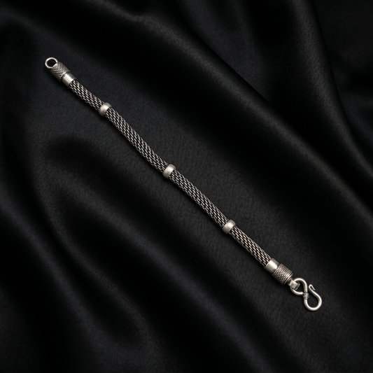 Handcrafted Intricate Woven Oxidized Silver Bracelet
