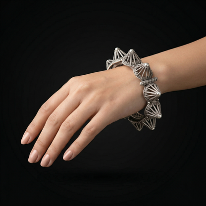 Ornate Silver Filigree Spiked Kada Bracelet