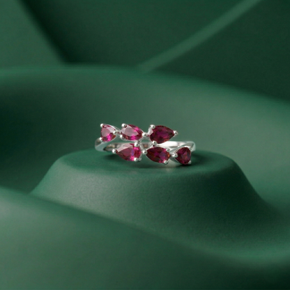 Pear Cut Ruby Silver Bypass Ring