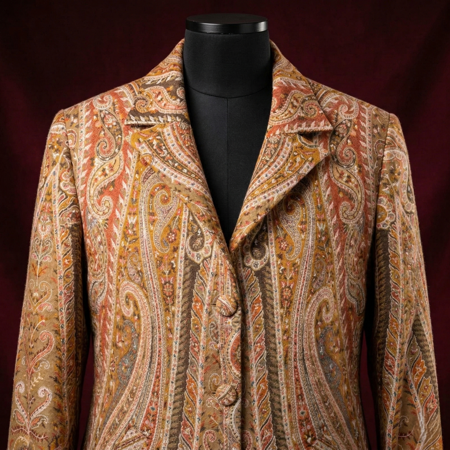 Ornate Earth-Tone Paisley Longline Coat