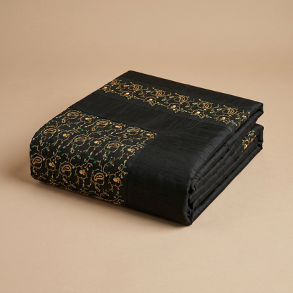 Matte Black Silk Embroidered Luxury Bedcover