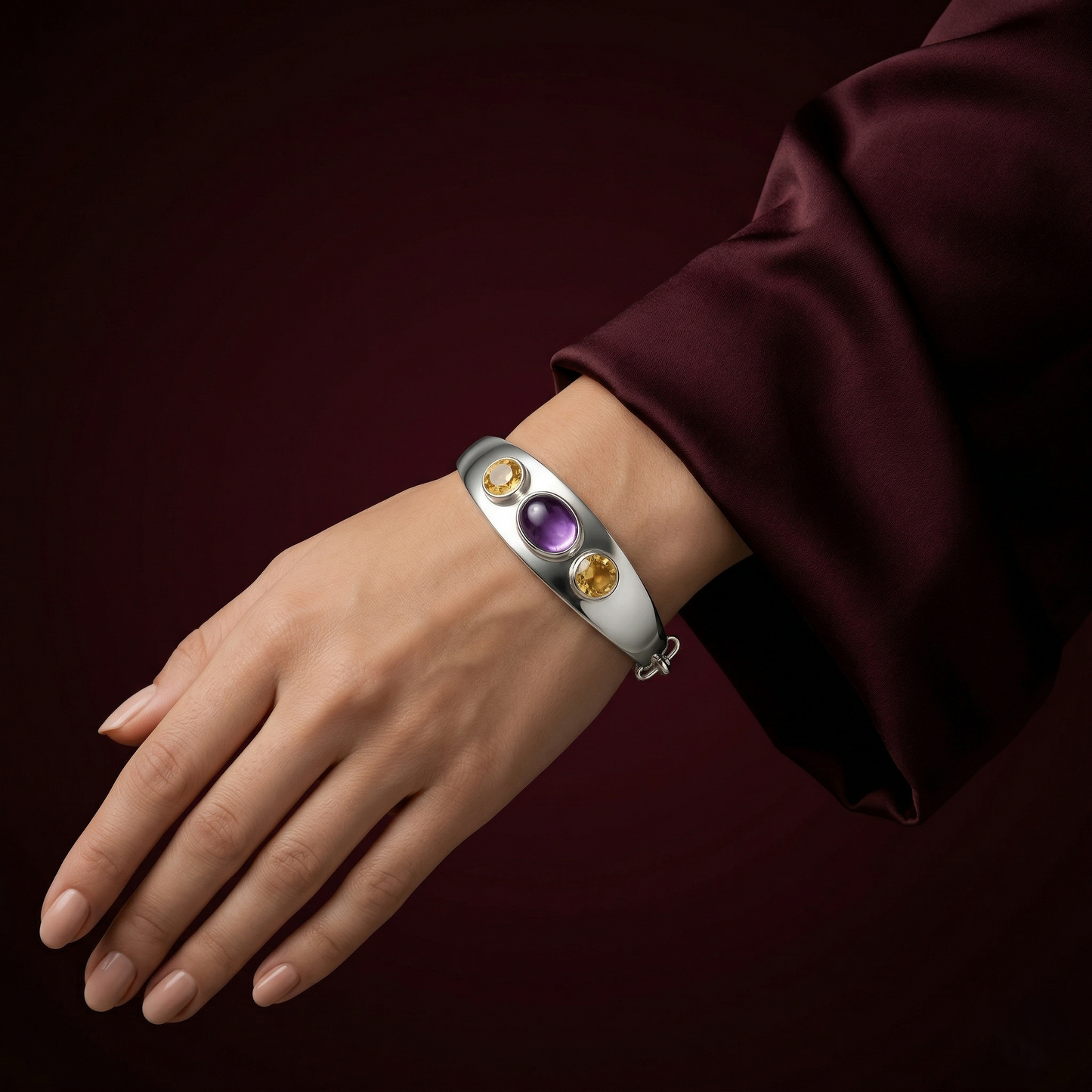 Sterling Elegance: Amethyst and Citrine Bangle