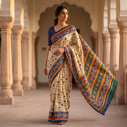 Madhubani Art Tussar Silk Saree