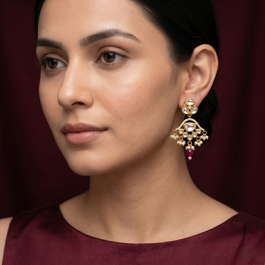 Gold Plated Silver Kundan Drop Earrings