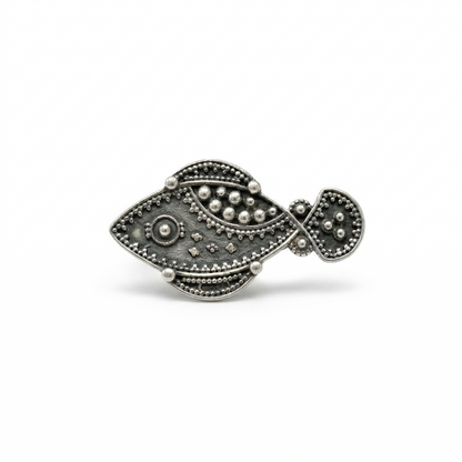 Ornate Silver Fish Statement Cocktail Ring
