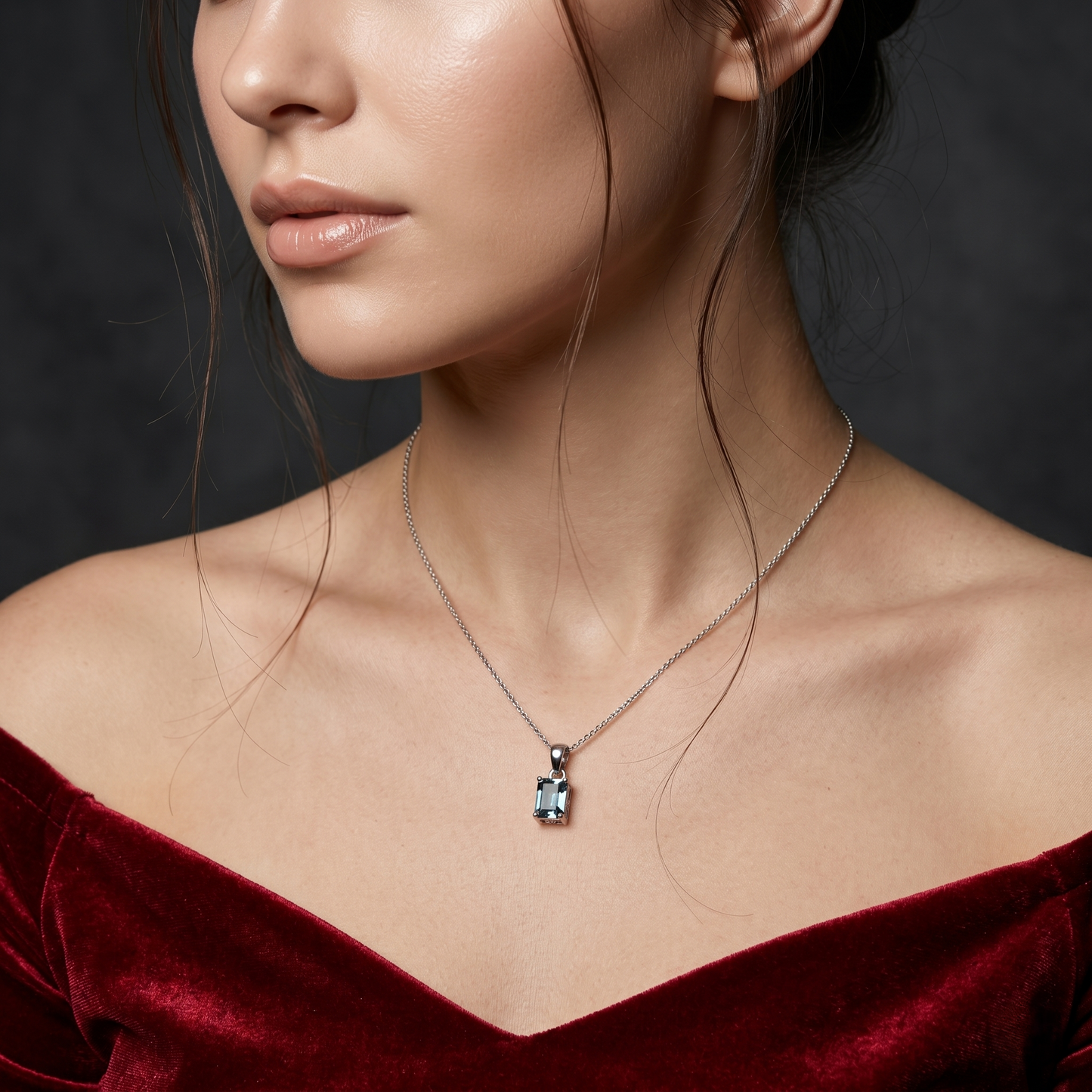 Classic Emerald-Cut Aquamarine Silver Pendant