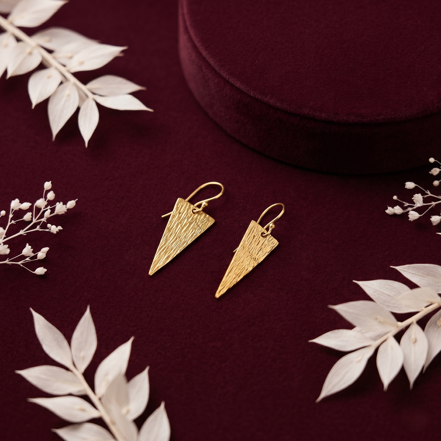 Textured Triangular Gold Plated Silver Earrings