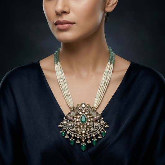 The Royal Peacock Emerald Silver Necklace