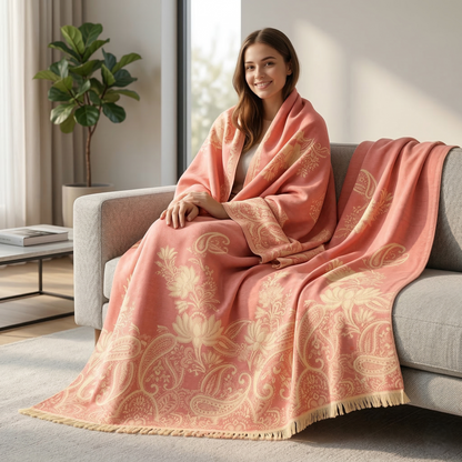Elegant Paisley Jacquard Woolen Blanket