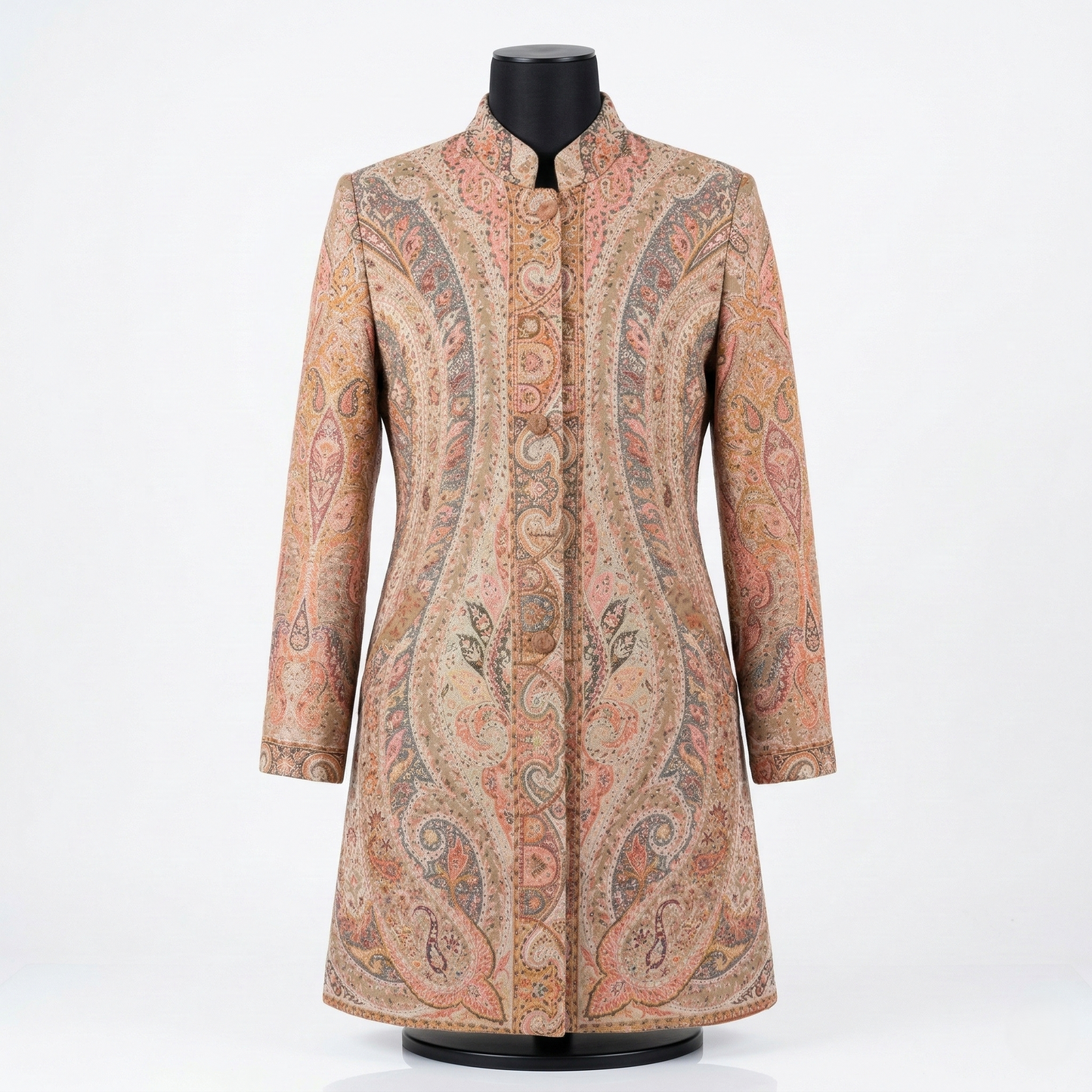 Elegant Intricate Paisley Pattern Long Coat