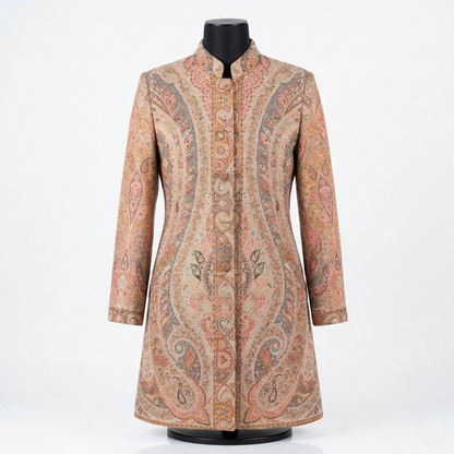 Elegant Intricate Paisley Pattern Long Coat
