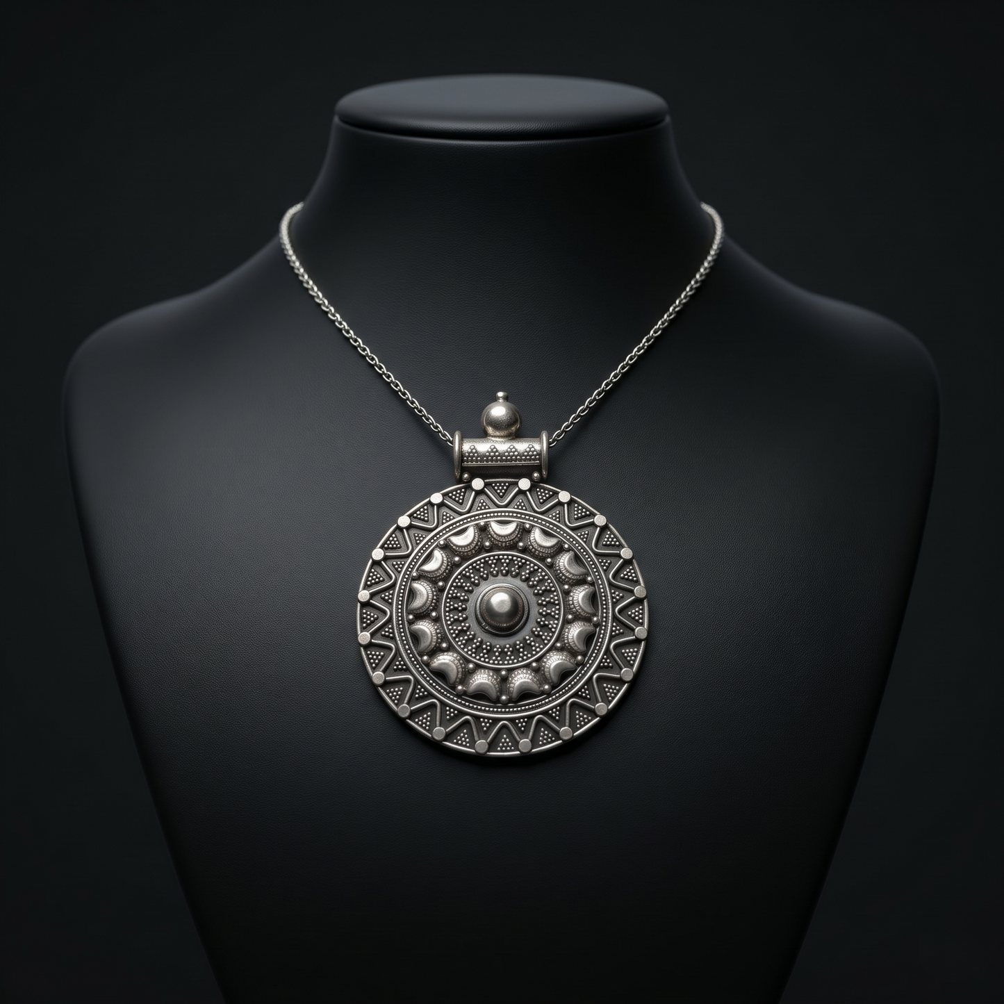 Handcrafted Circular Mandala Silver Tribal Pendant