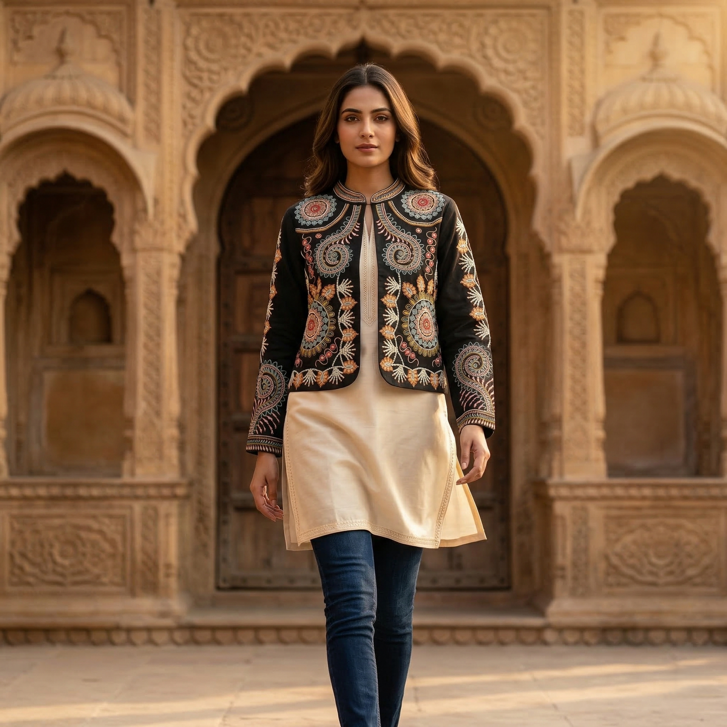 Ornate Suzani-Inspired Embroidered Canvas Jacket