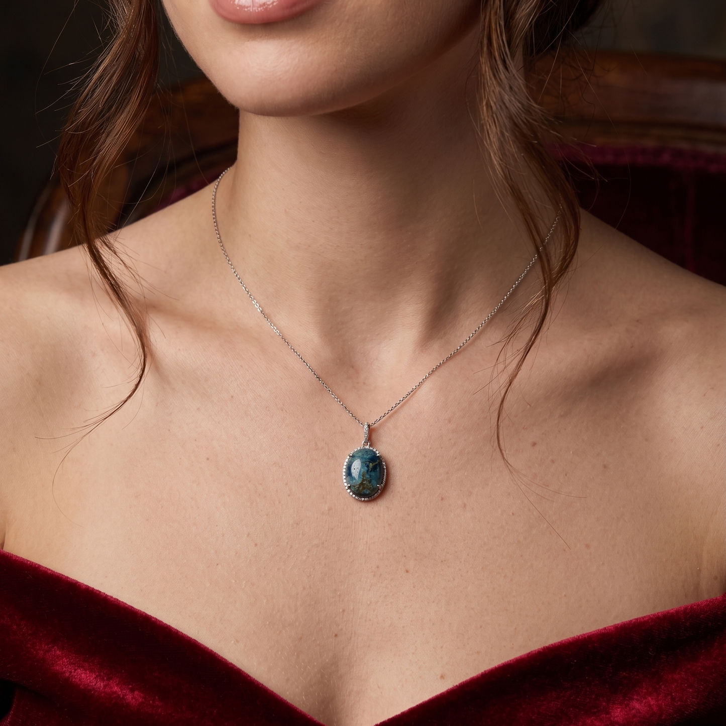 Elegant Oval Blue Azurite Silver Pendant