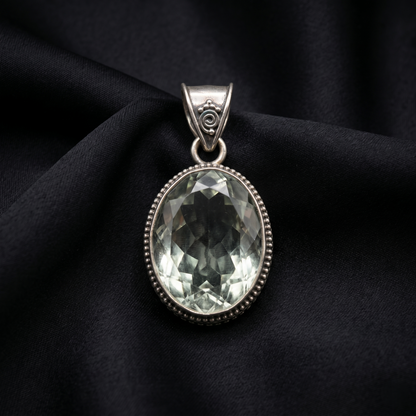 Oval Prasiolite Heritage Silver Artisan Pendant