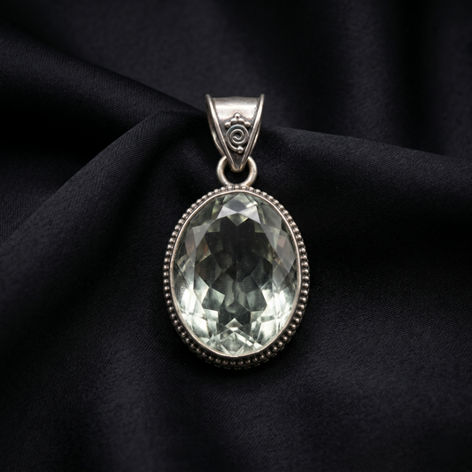 Oval Prasiolite Heritage Silver Artisan Pendant