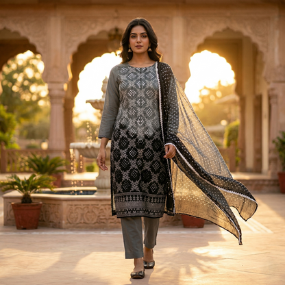 Grey Ombre Embroidered Unstitched Suit Set