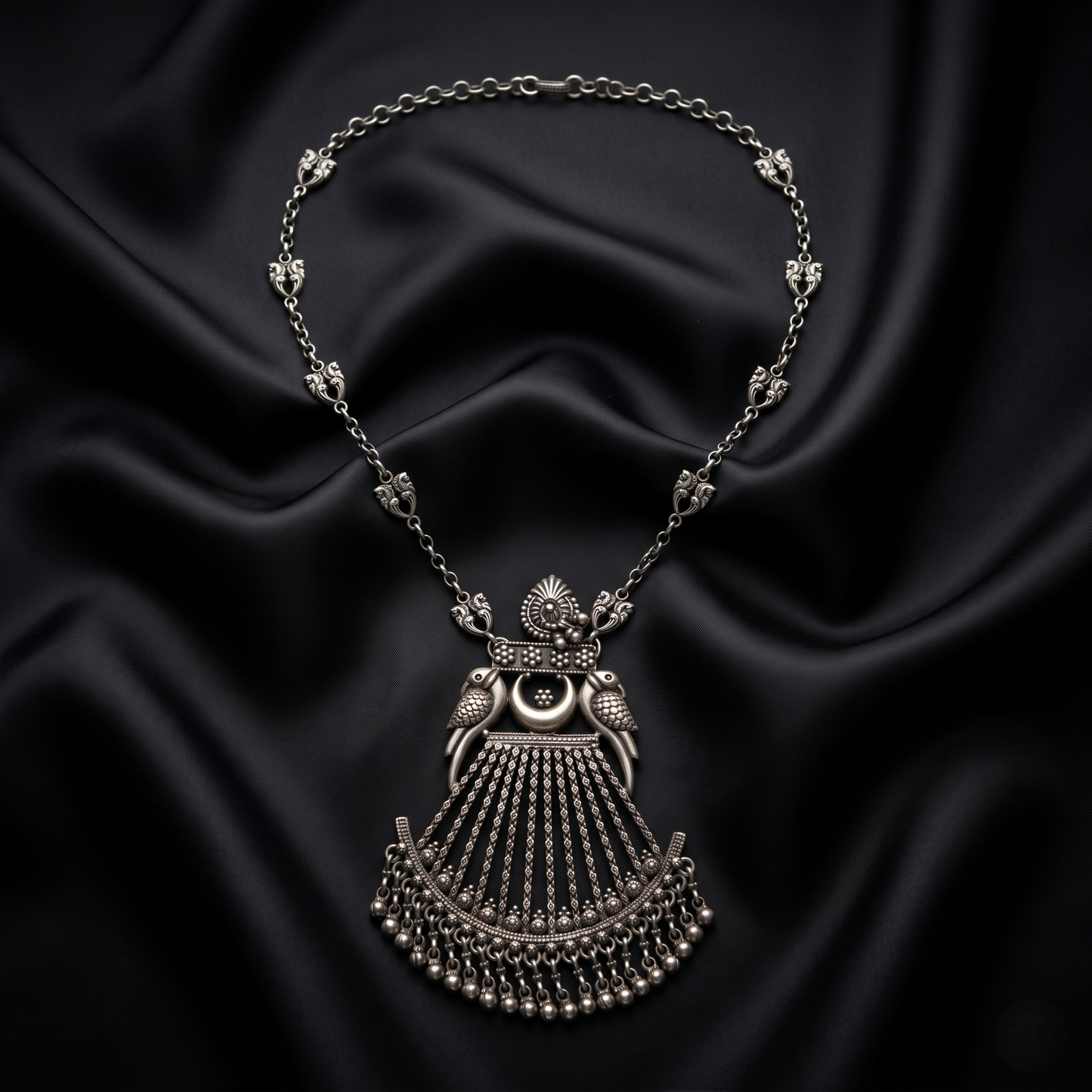 Antique Oxidized Silver Twin Bird Necklace
