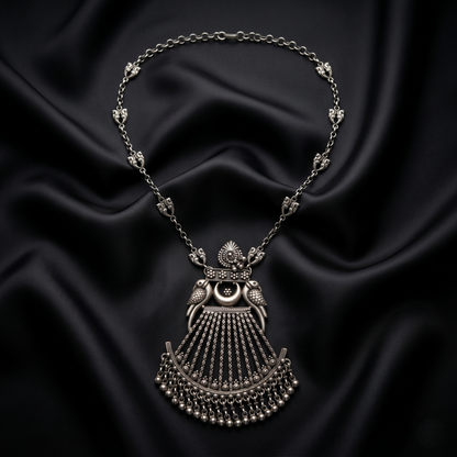Antique Oxidized Silver Twin Bird Necklace