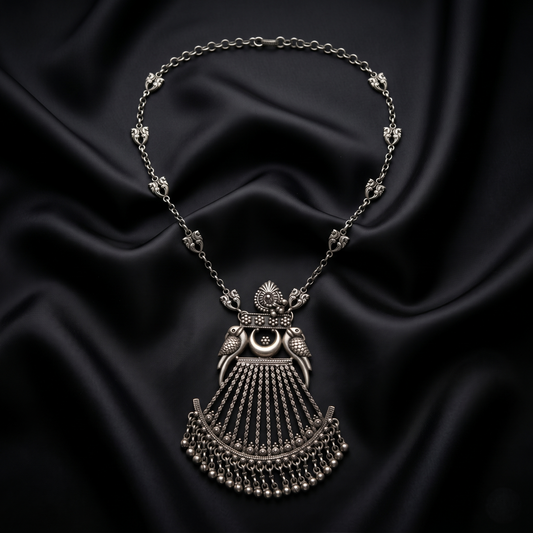 Antique Oxidized Silver Twin Bird Necklace