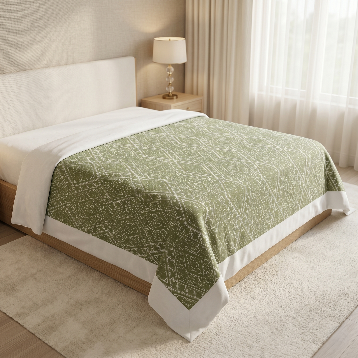 Sage Green Geometric Simplicity Cotton Bedcover