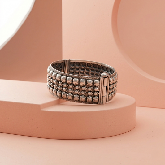 Antique Floral Textured Pure Silver Kada