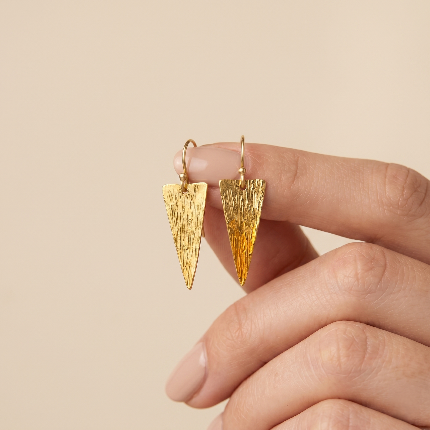 Textured Triangular Gold Plated Silver Earrings
