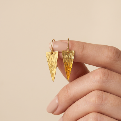 Textured Triangular Gold Plated Silver Earrings