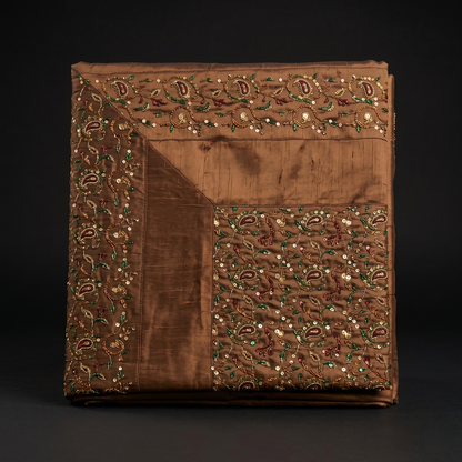 Regal Bronze Silk Embroidered Luxury Bedcover