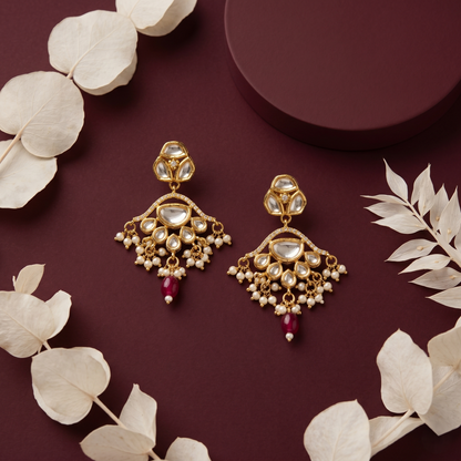 Gold Plated Silver Kundan Drop Earrings