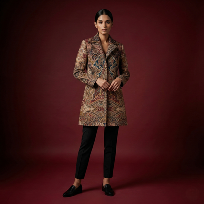 Ornate Heritage Paisley Tapestry Long Coat