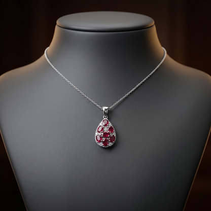 Royal Crimson Teardrop Silver Pendant