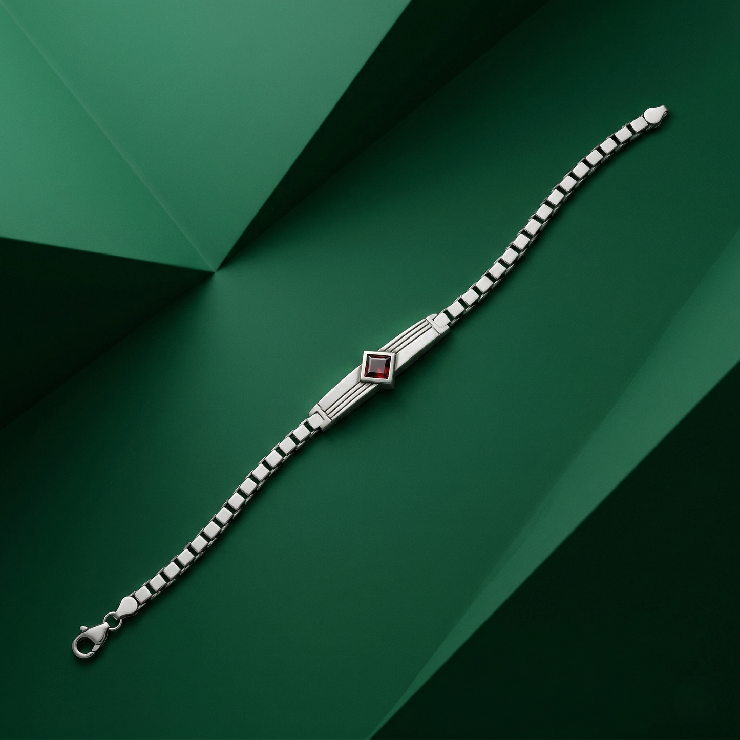 Vintage Silver Ruby Diamond Art Deco Bracelet