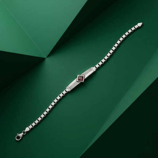 Vintage Silver Ruby Diamond Art Deco Bracelet